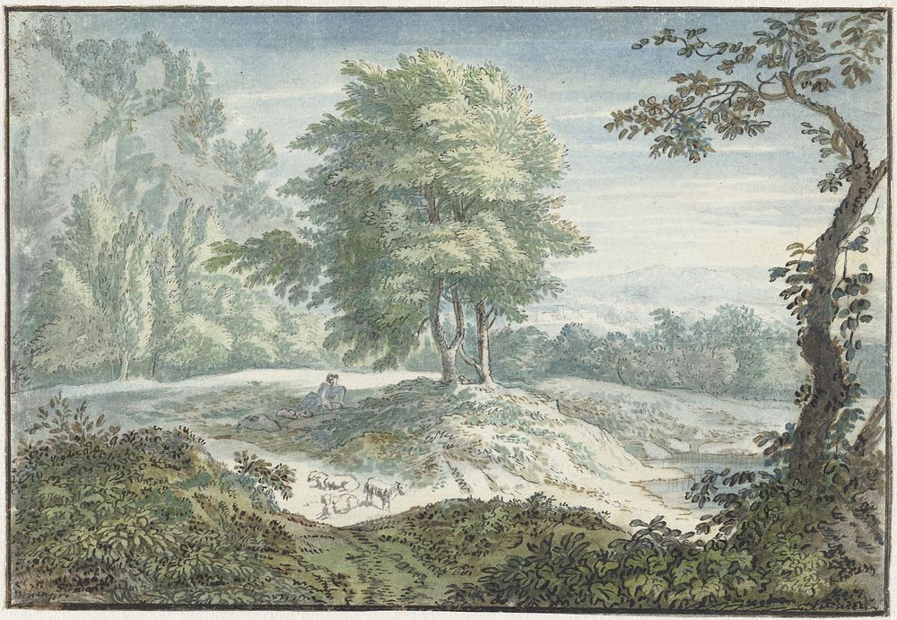 Landschap met schapen (1706 - 1759) by Jacob van Liender