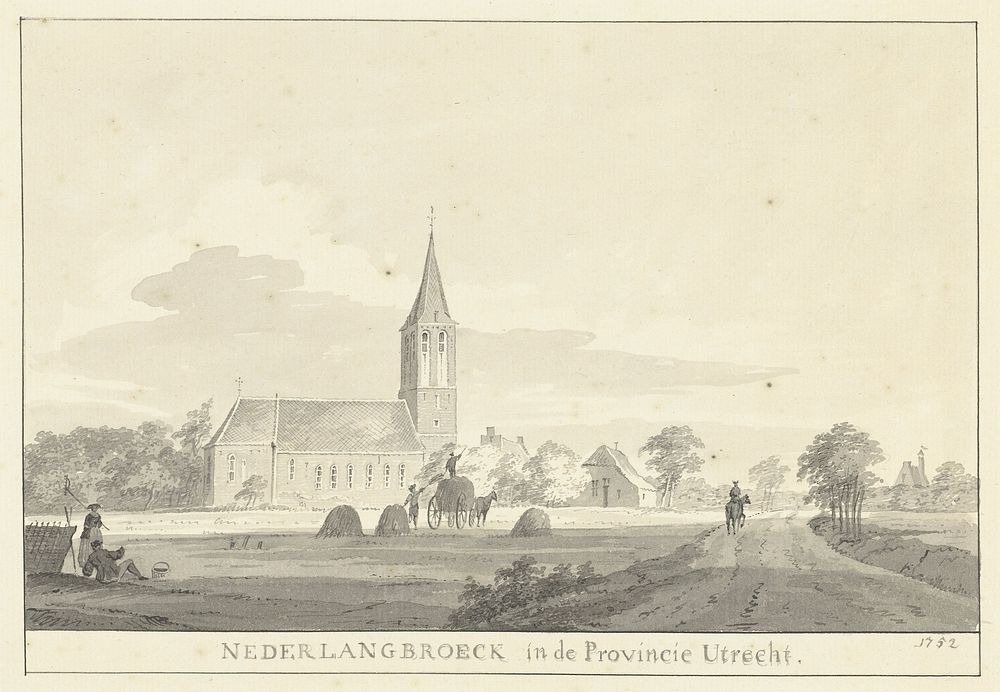 Gezicht op het dorp Nederlangbroek (1752) by Pieter Jan van Liender