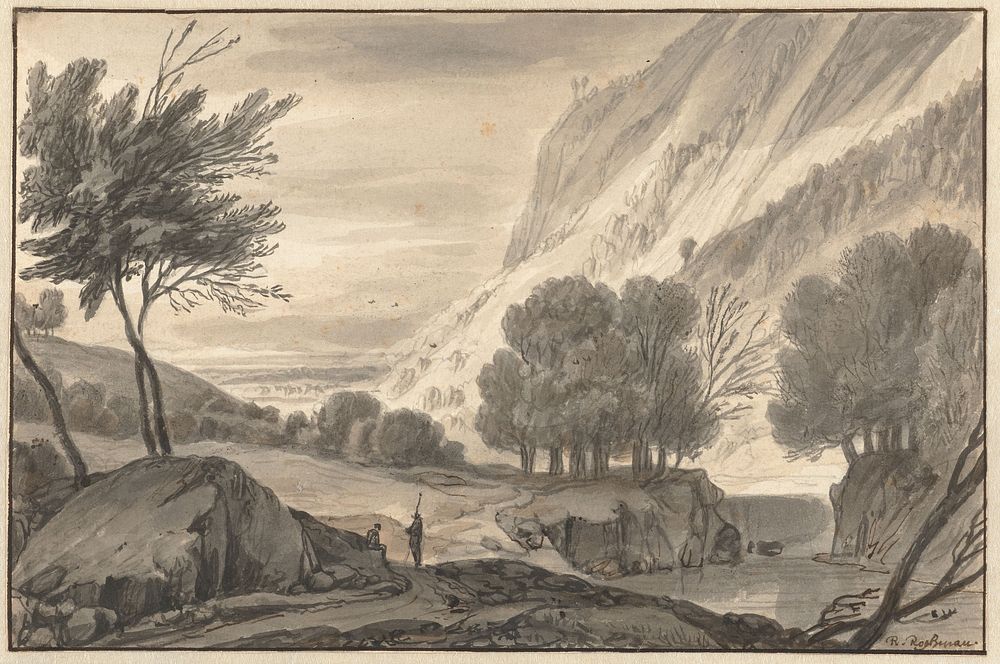 Mountainous Landscape with Two Travellers (c. 1660 - c. 1670) by Roelant Roghman