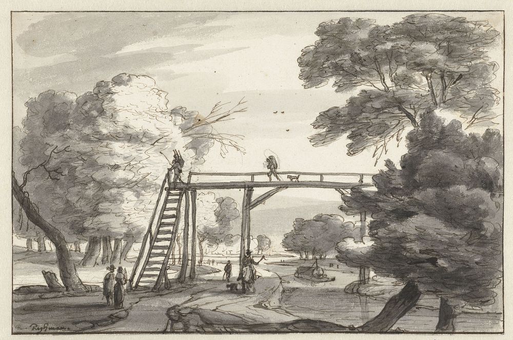 Landscape with a High Wooden Footbridge over a Canal (c. 1660 - c. 1670) by Roelant Roghman