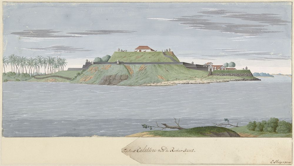 Fort Caliture op Ceylon, gezien van de rivier (c. 1710) by Cornelis Steiger