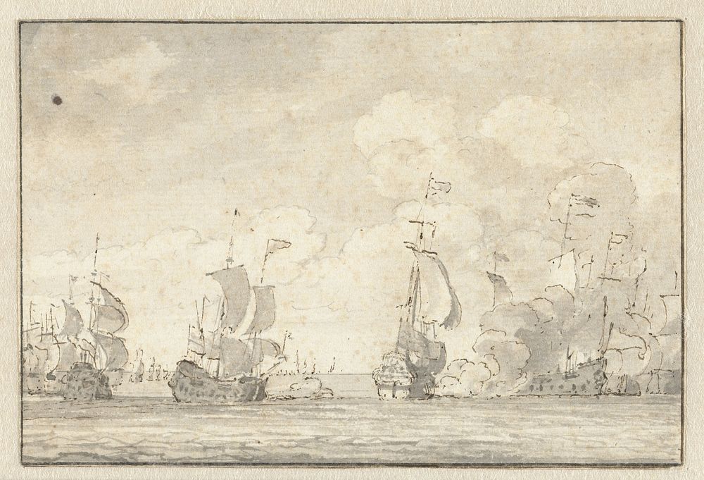 Zeeslag (1677 - 1744) by Willem van de Velde II and Isaac de Moucheron