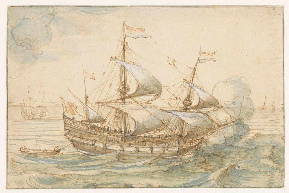 Oorlogsschip op zee (1615 - 1629) by Hendrick Cornelisz Vroom