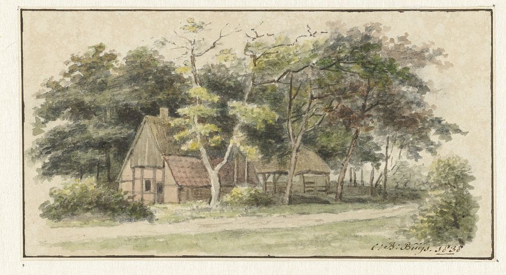 Boerderij tussen bomen (1838) by Cornelis Bernardus Buijs