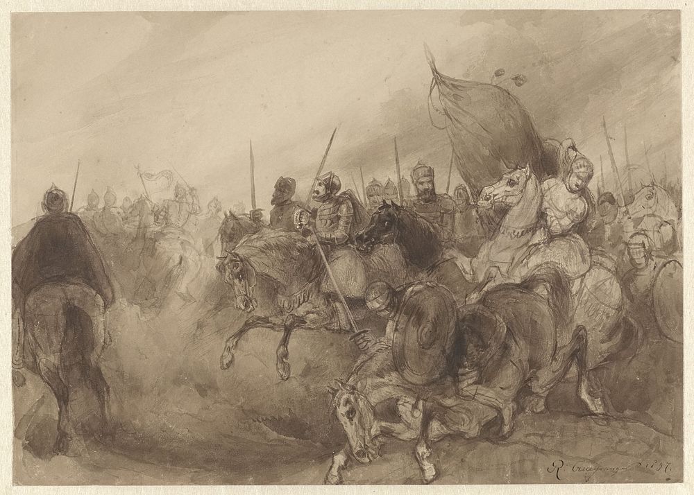Middeleeuws ruitergevecht (1837) by Reinier Craeyvanger