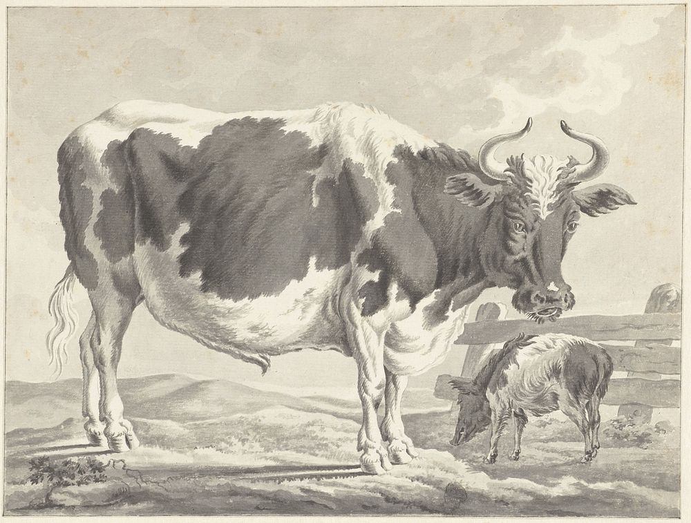 Zwartbonte stier en een varken (1798) by Jacob Elias van Varelen