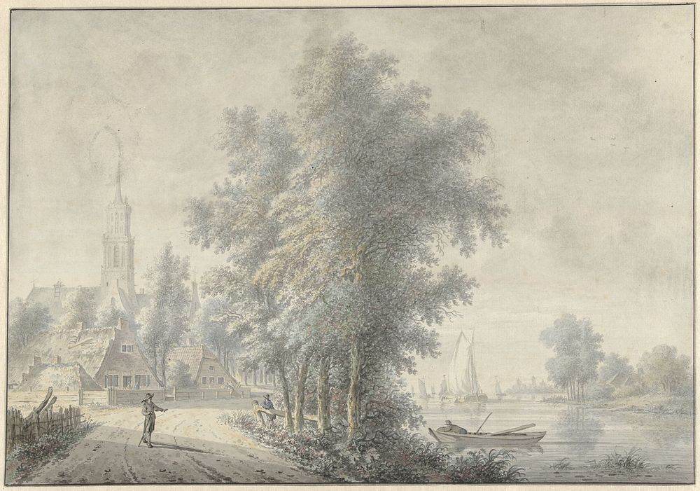 Gezicht op een dorp met kerktoren (1758 - 1815) by Nicolaas Wicart