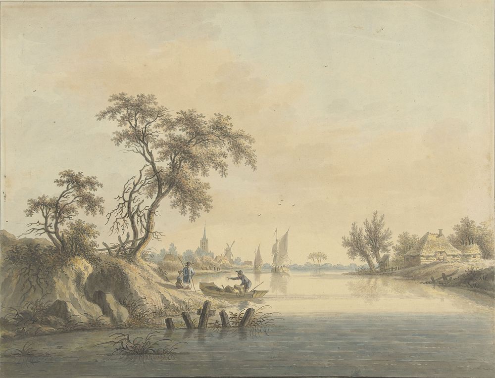 Gezicht op het dorp Elst aan de Maas (1758 - 1815) by Nicolaas Wicart