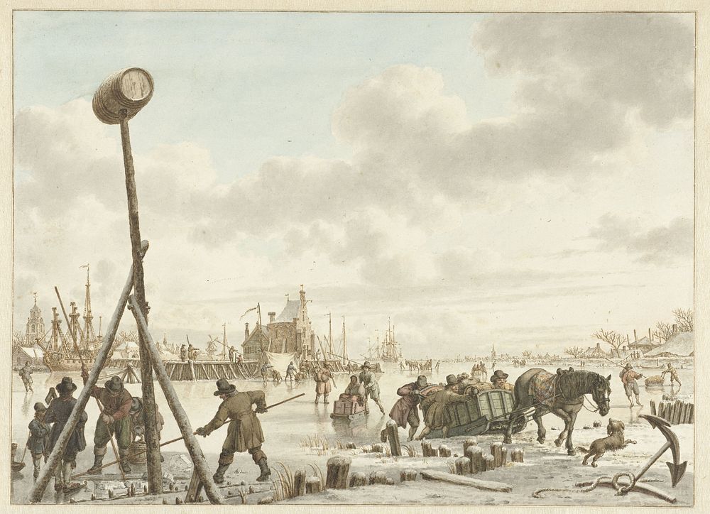Bedrijvigheid op het ijs bij de stadswal van Veere (1790) by Jacob Cats 1741 1799