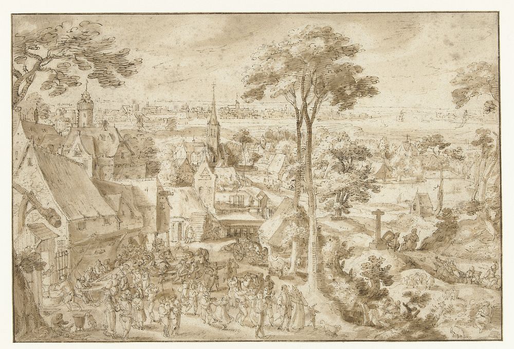 Bruiloftsfeest op een dorpsplein (c. 1587 - c. 1603) by Jacob Savery I
