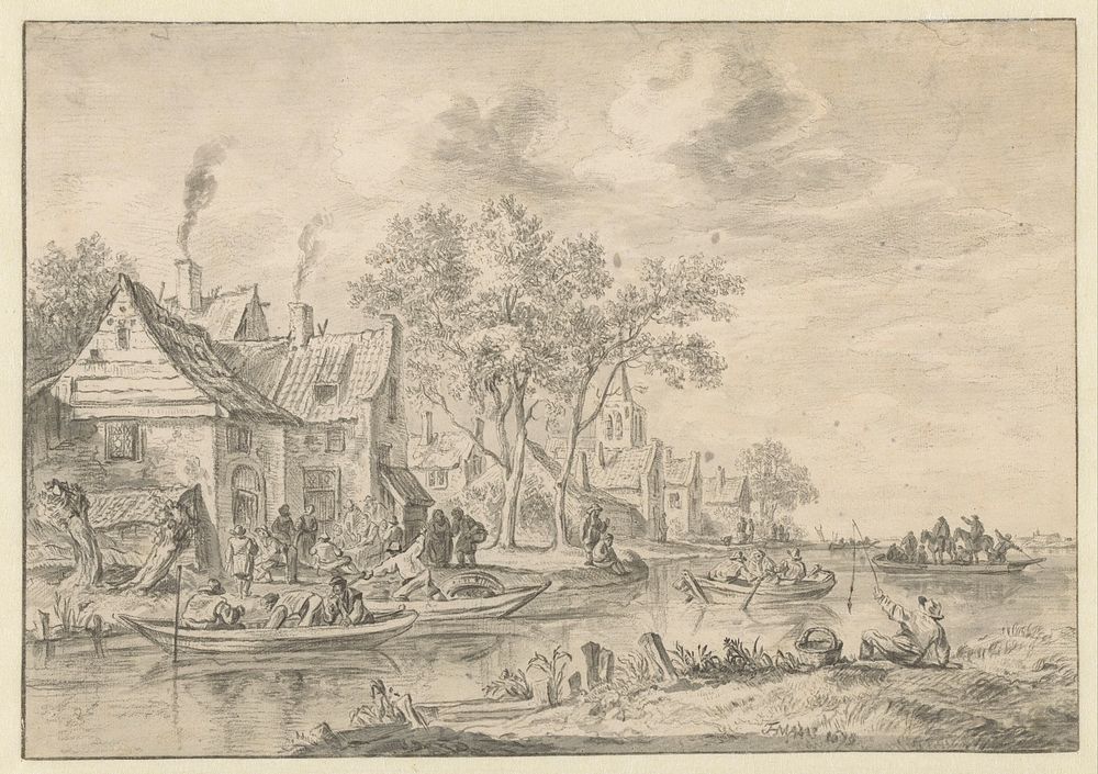 Dorp aan een rivier gelegen (1679) by Thomas Heeremans