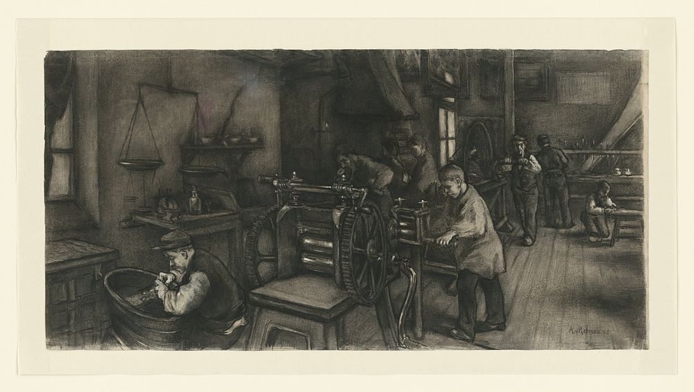 Werkplaats in de zilverfabriek (1883) by Anthon Gerhard Alexander van Rappard