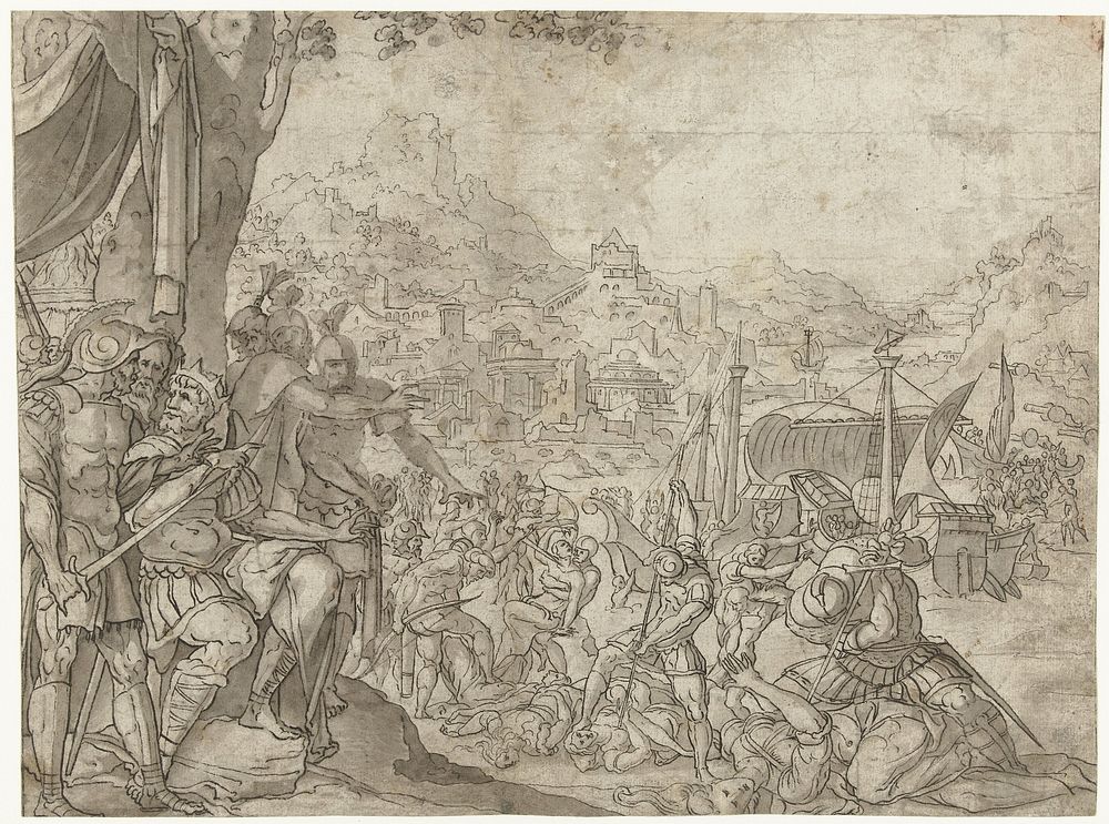 Martelaarschap van de heilige Ursula en de elfduizend maagden (c. 1550) by Jan van Scorel and anonymous