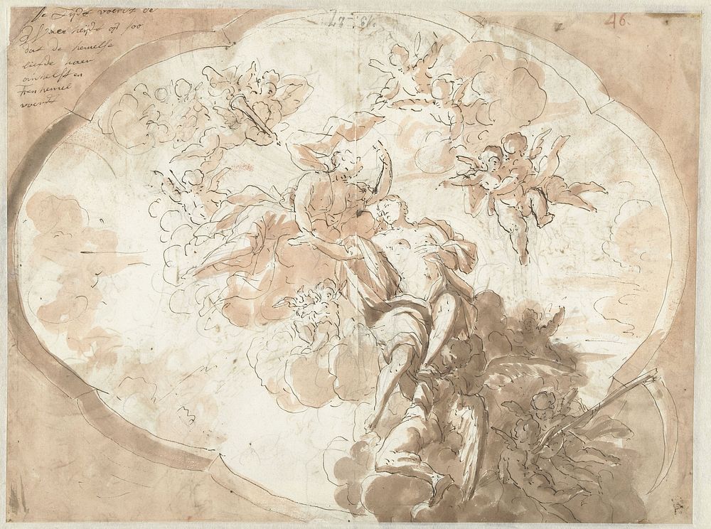 Ontwerp voor een plafond met Waarheid, Tijd en Liefde (1680 - 1757) by Mattheus Terwesten