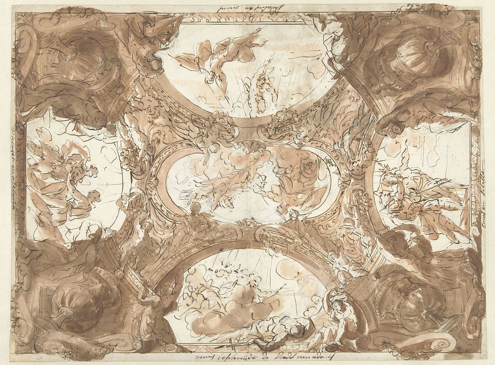 Ontwerp voor een plafond met vijf mythologische voorstellingen (1680 - 1757) by Mattheus Terwesten
