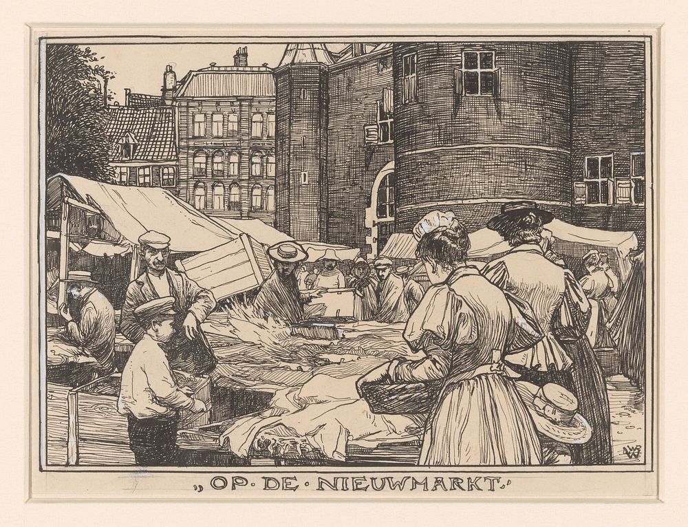 Op de Nieuwmarkt te Amsterdam (1870 - 1926) by Willem Wenckebach