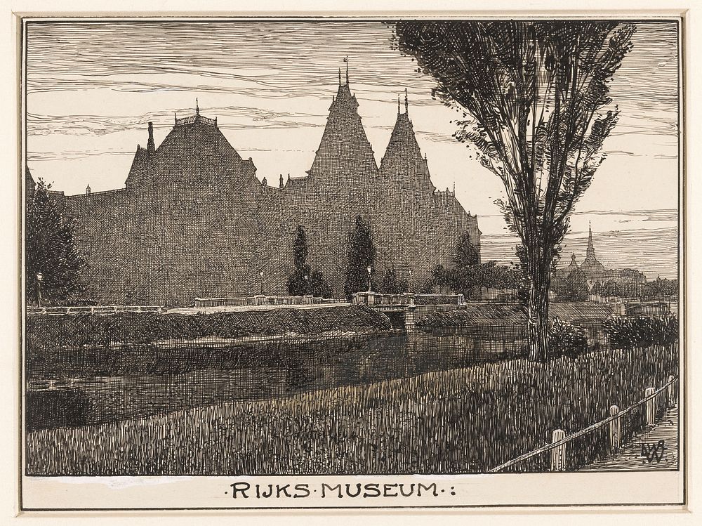 Het Rijksmuseum te Amsterdam, vanaf de Stadhouderskade gezien (1870 - 1926) by Willem Wenckebach