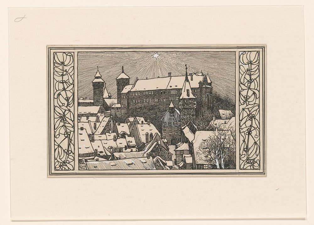 Gezicht op een besneeuwd dorp bij avond (1898) by Willem Wenckebach
