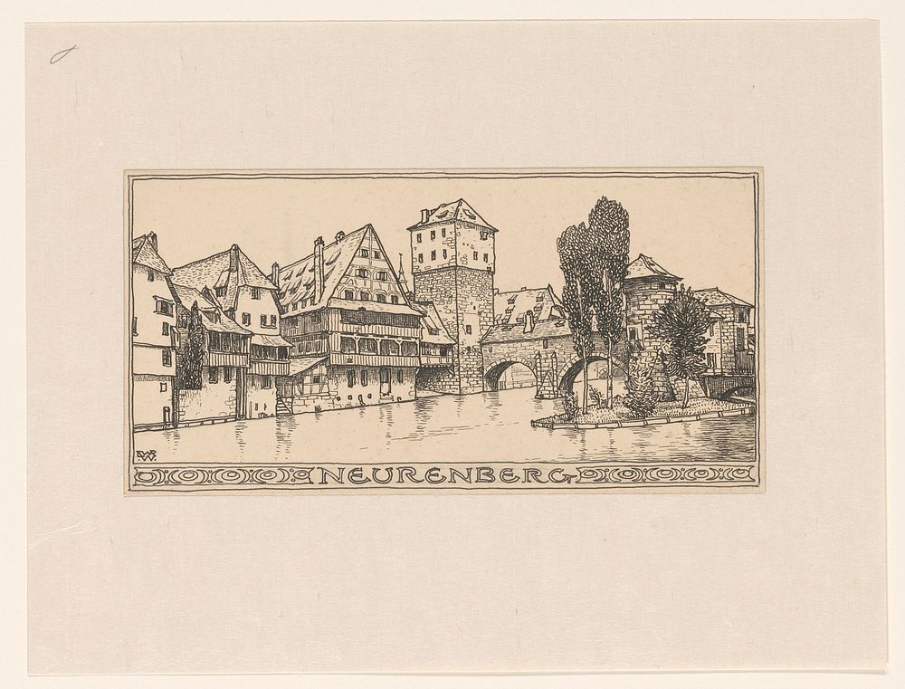 Gezicht op de Maxbrücke te Neurenberg (1898) by Willem Wenckebach