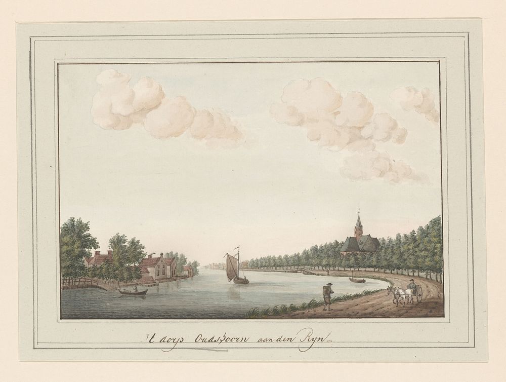 Gezicht op de Rijn bij het dorp Oudshoorn (1700 - 1850) by anonymous
