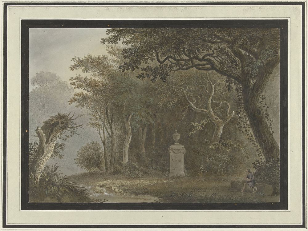 Boslandschap met monument voor Salomon Gessner (1740 - 1800) by anonymous