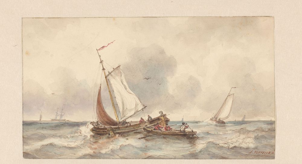 Schepen op zee (1829 - 1879) by Ary Pleijsier