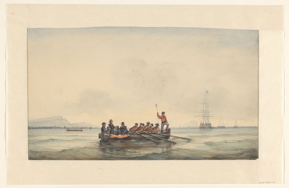 Sloep vervoert officieren naar een schip (1829 - 1879) by Ary Pleijsier