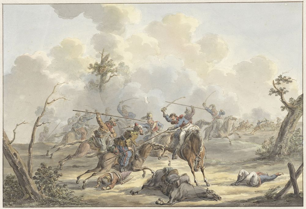 Aanval tussen Kozakken van de Krim en Franse Rijdende Artillerie (1817) by Jan Anthonie Langendijk Dzn