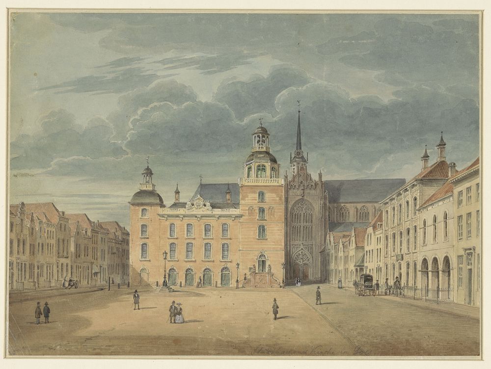 Stadhuis en kerk te Goes (Zeeland) (1831 - 1878) by Théophile Schuler