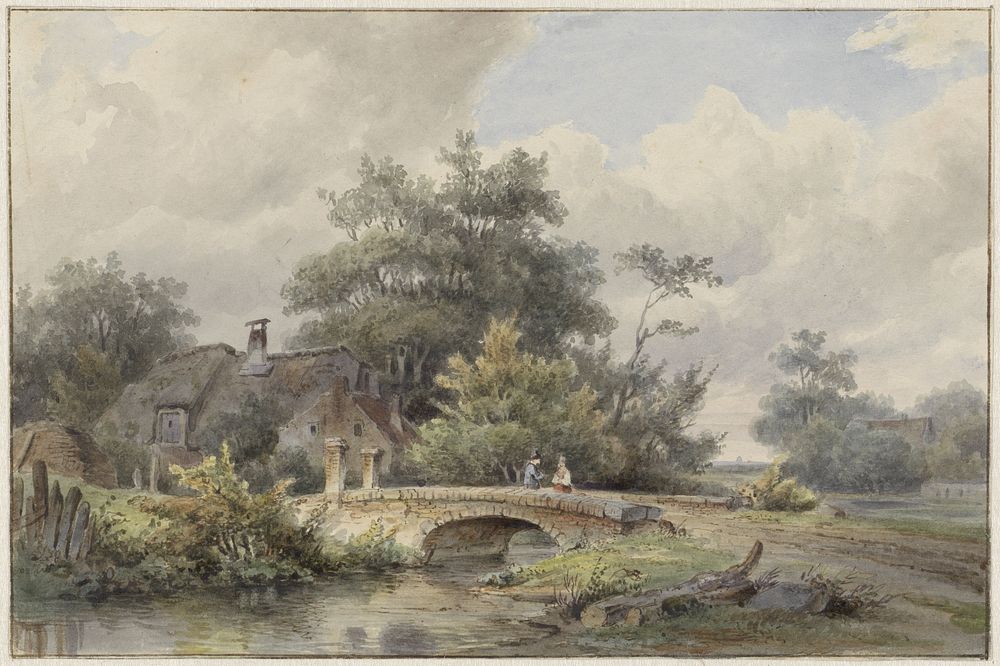 Landschap met stenen brug bij een huis (1813 - 1862) by Barend Cornelis Koekkoek
