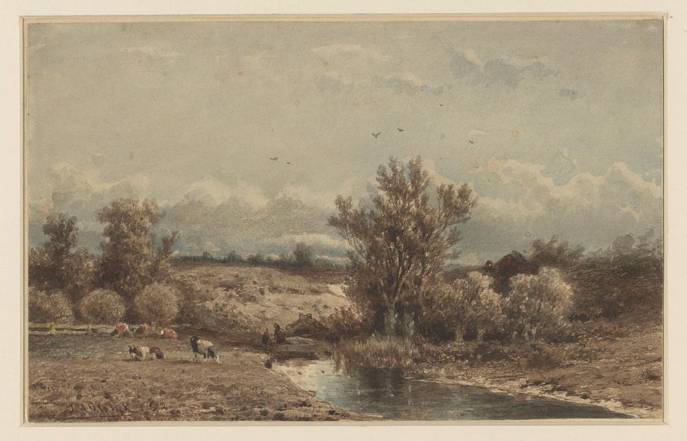 Landschap met rivier en koeien (1862) by Jan Vrolijk