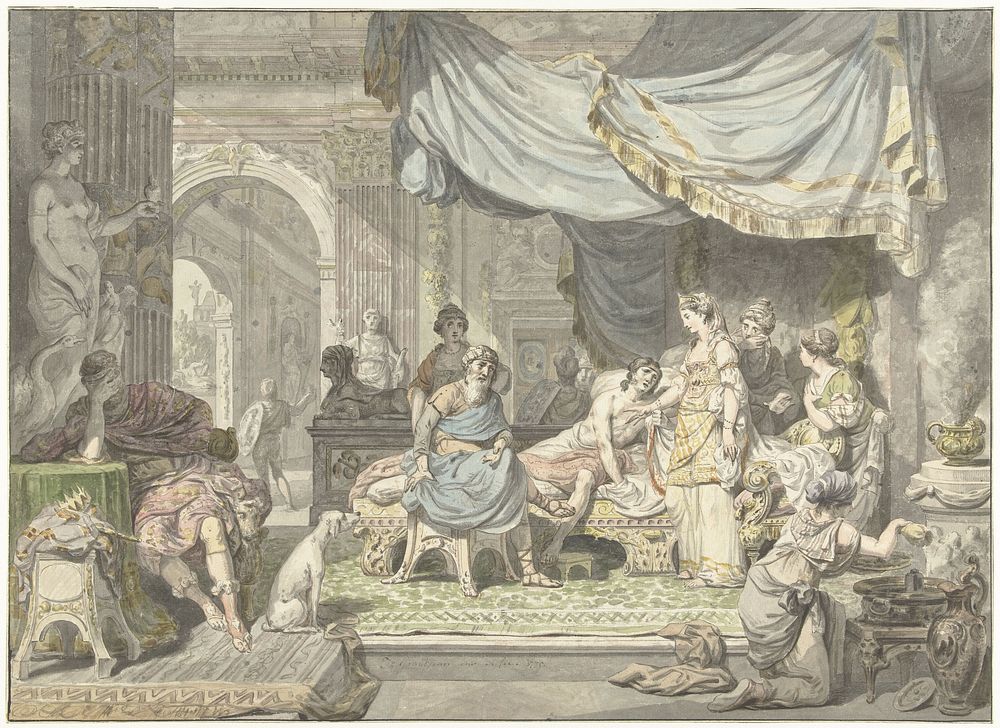 Antiochus probeert de liefde voor zijn moeder Stratonice te verbergen (1775) by Jean Grandjean