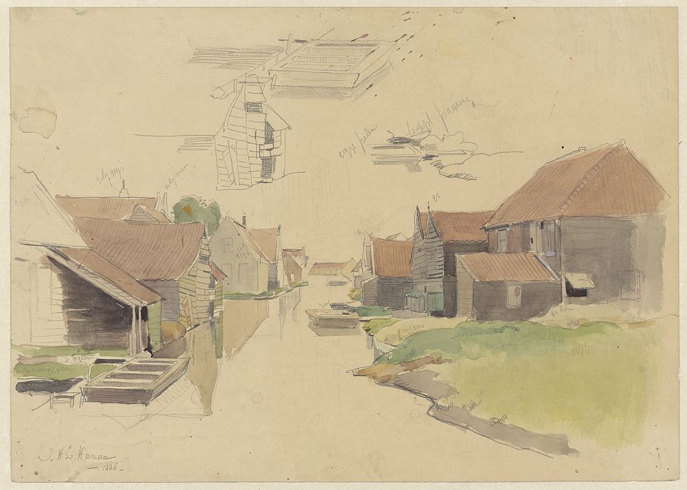 Studies van huizen in de Vinkenbuurt, Amsterdam (1886) by Jan H L Hanau