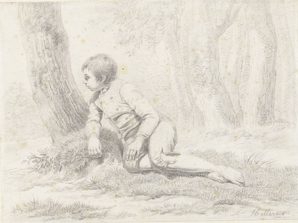 Jongen onder een boom liggend (1784 - 1826) by Jacob Ernst Marcus