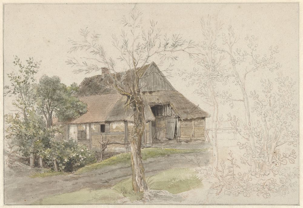 Boerenhuis met bomen te Delden (1810) by Jacob Ernst Marcus