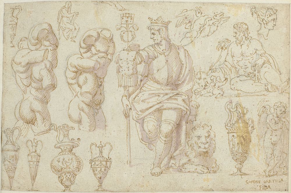 Beelden, een fresco en een tekening (1550 - 1570) by anonymous, anonymous, Rafaël and Maarten van Heemskerck