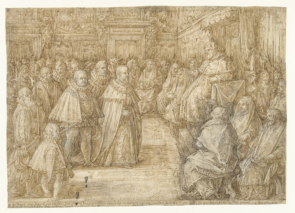 Cosimo I Medici treedt het College van Kardinalen te Rome binnen (1570 - 1583) by Jan van der Straet