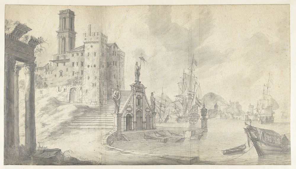 Havengezicht in stad aan de Middellandse Zee (1632 - 1666) by Jan Abrahamsz Beerstraten