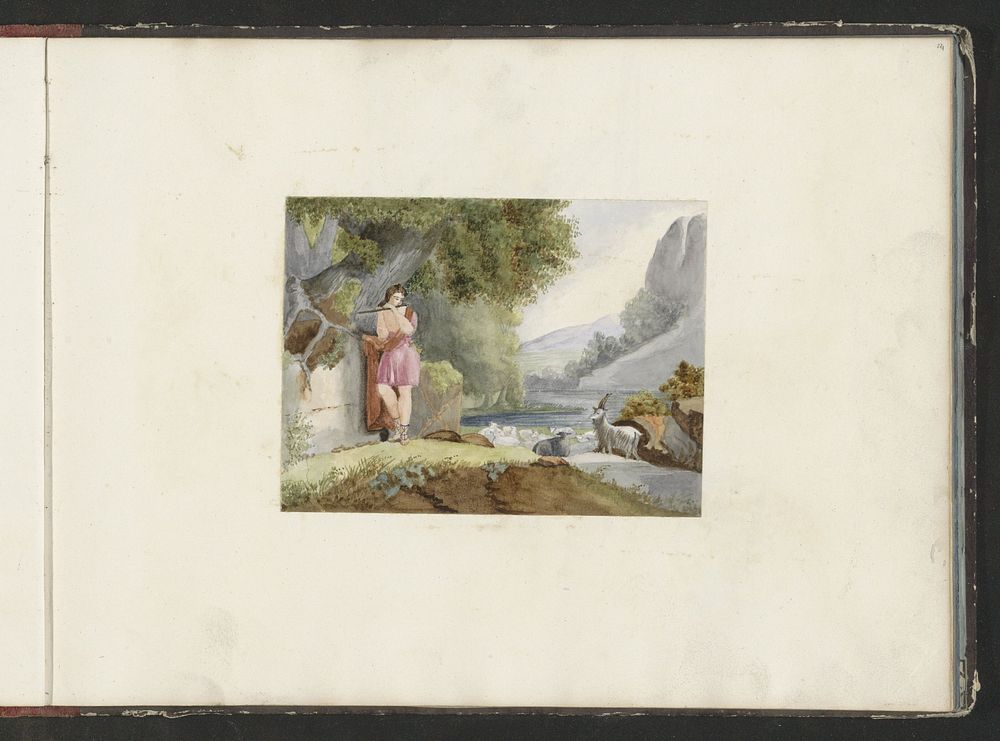Fluitspelende herder in een landschap (c. 1819 - c. 1870) by anonymous