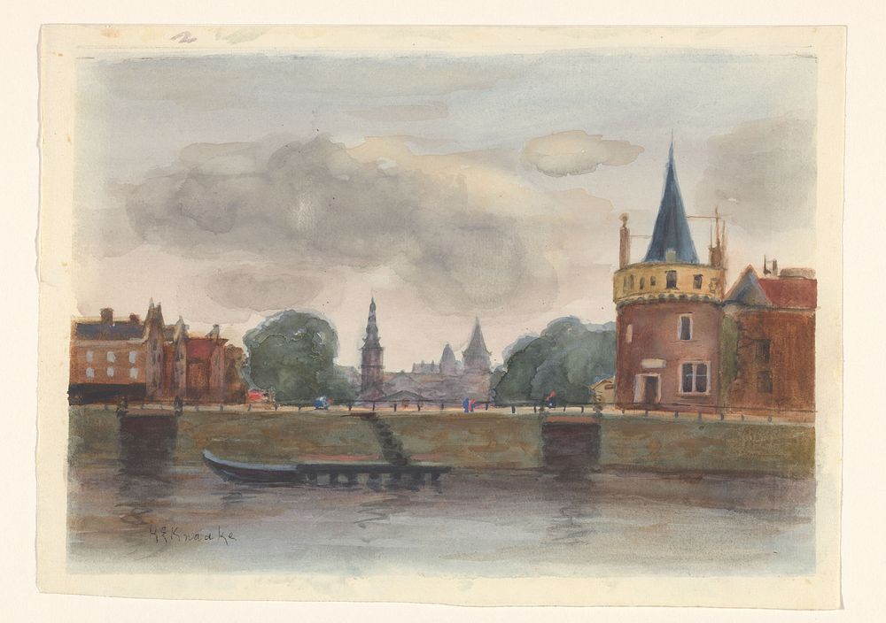 Gezicht op de Schreierstoren te Amsterdam (1873 - 1938) by Herman Eduard Knaake