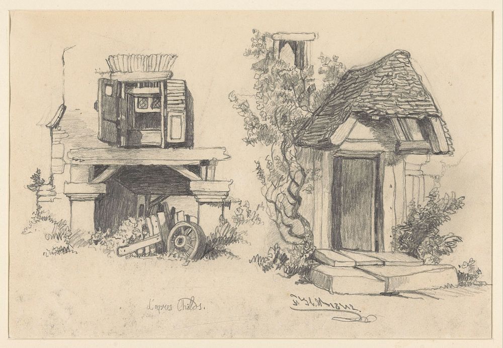 Twee studies van details van een boerenhuis (1842) by Frederik Hendrik Weissenbruch and Childs