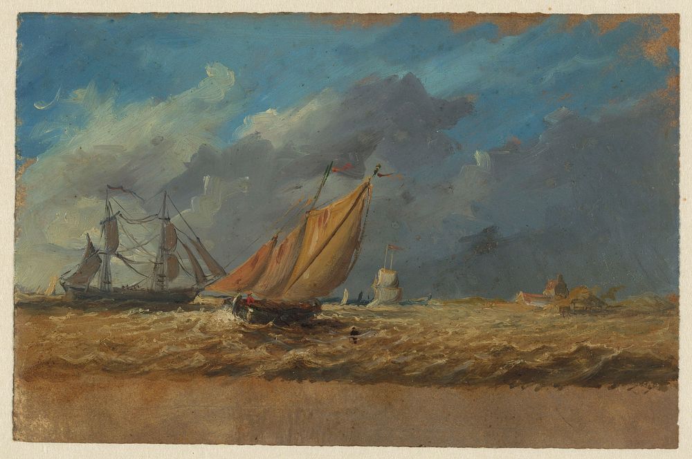 Zeegezicht met enkele schepen (1832 - 1880) by Jan Weissenbruch