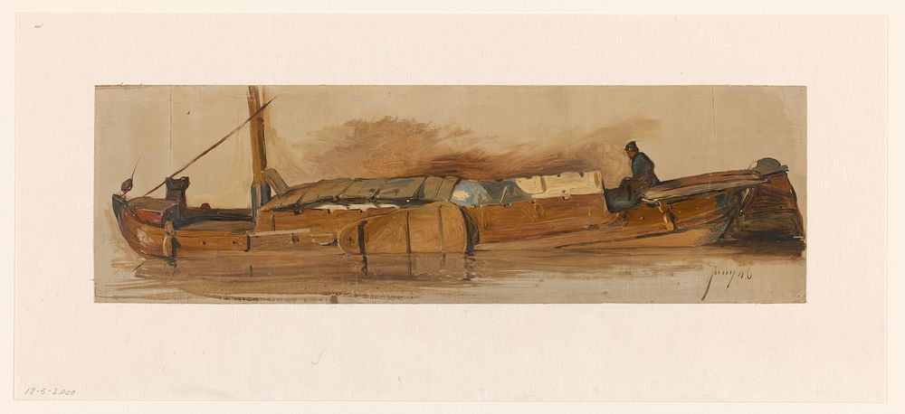 Lange schuit met schipper (1832 - 1880) by Jan Weissenbruch