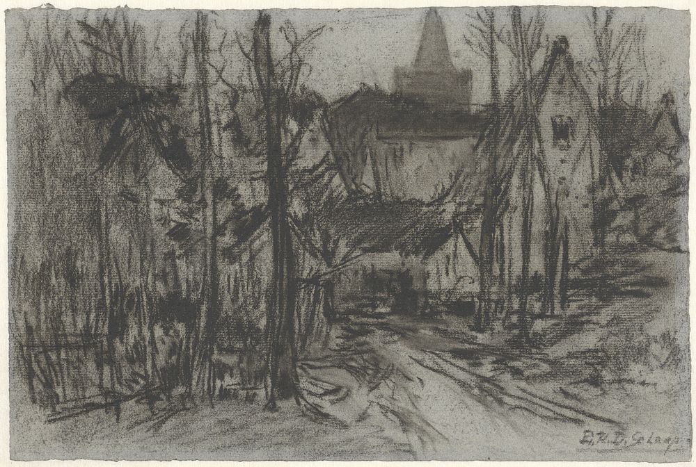 Gezicht op een dorp door de bomen (1872 - 1939) by Egbert Rubertus Derk Schaap