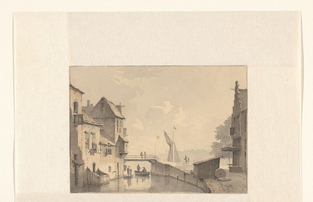 Gezicht op een gracht in een stad (1820 - 1896) by Kasparus Karsen