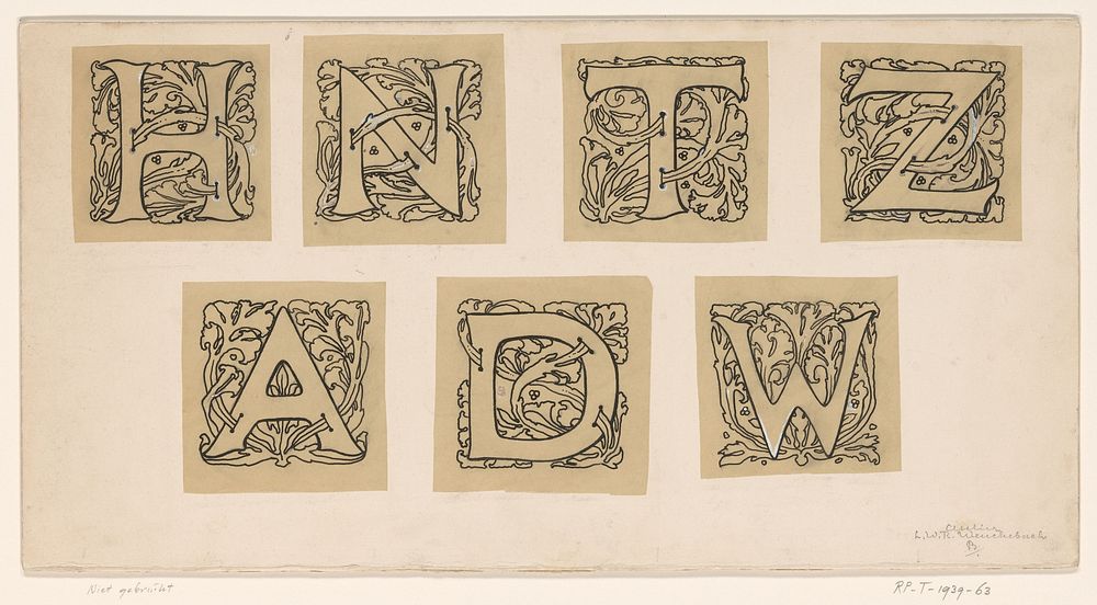 Ontwerp voor versierde initialen H, N, T, Z, A, D en W (1898) by Willem Wenckebach