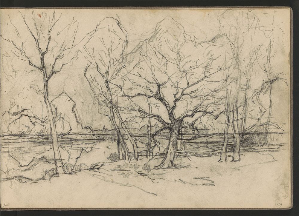 Landschap met bomen aan een waterkant (c. 1891) by Egbert Rubertus Derk Schaap