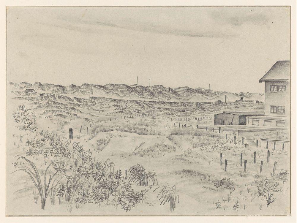 Landschap met duinen en bebouwing (1931) by Henk Henriët