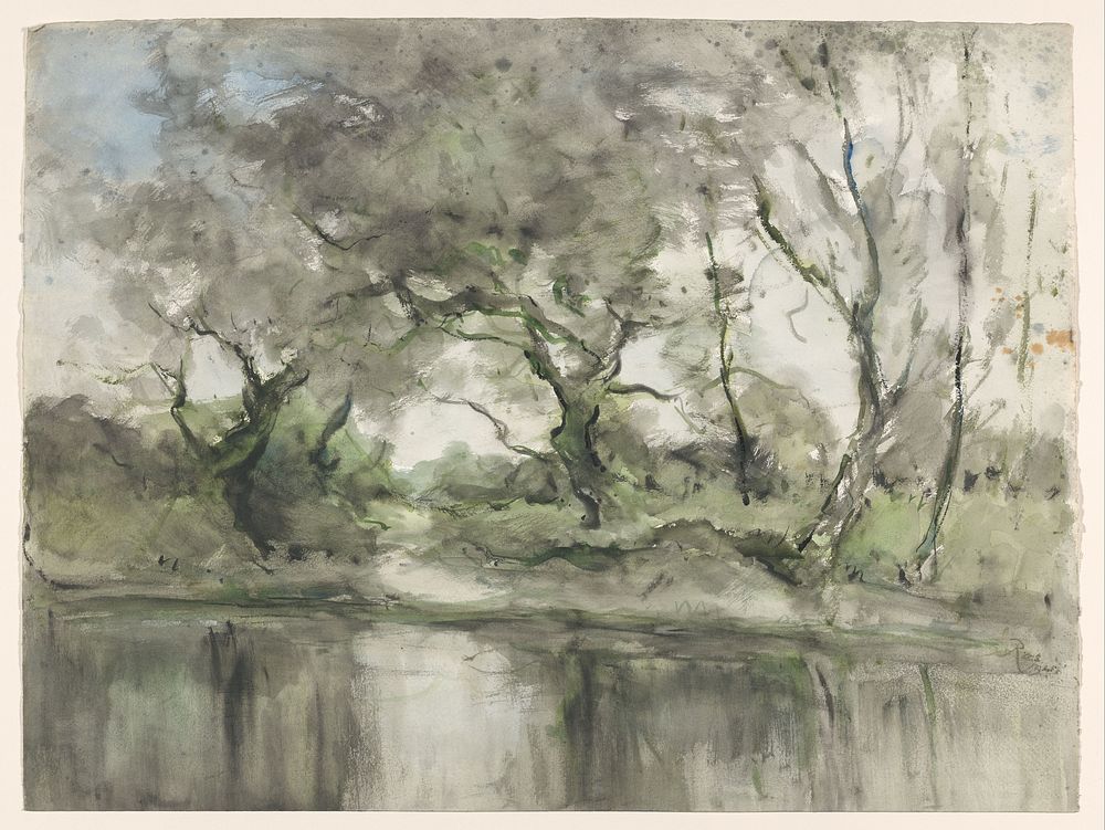 Bomen aan de waterkant (1915) by Pieter H J J Ras