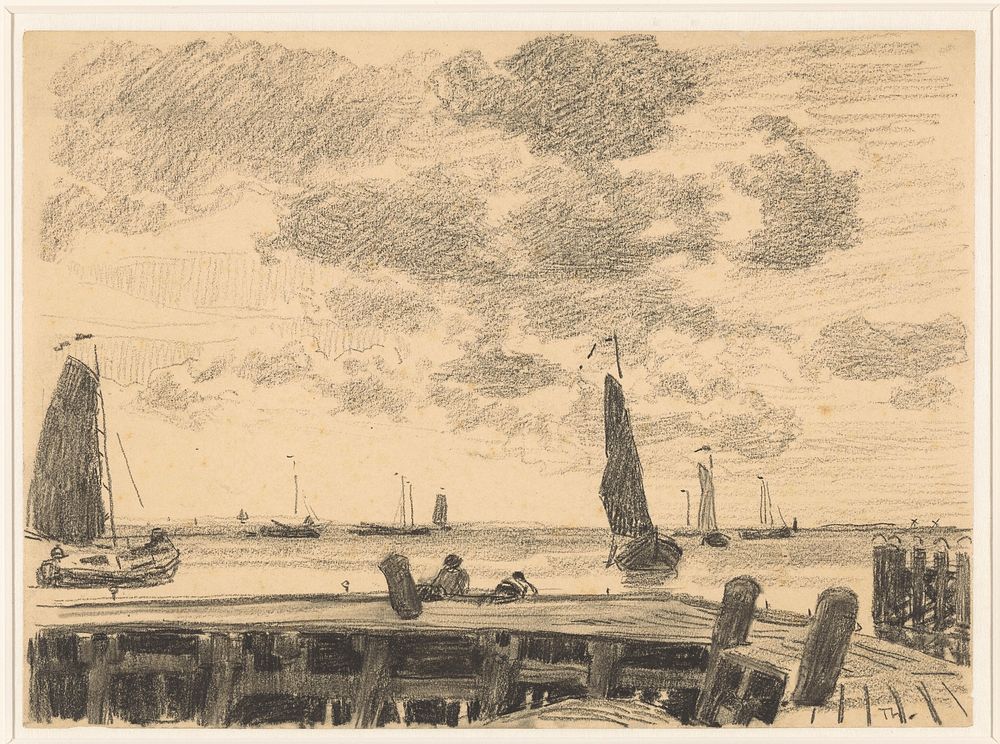 Havenhoofd met schepen (1870 - 1931) by Willem Bastiaan Tholen